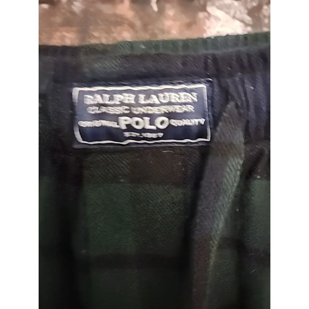Polo Ralph Lauren Flannel Pajama Lounge Pants  Drawstring  XL Green Blue Pony‎